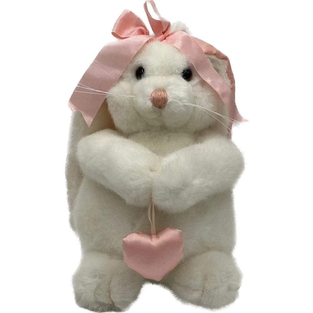 Vtg 1992 Dakin Bunny Rabbit Plush Stuffed Animal Floppy Satin Ears Heart Easter - Picture 1 of 10